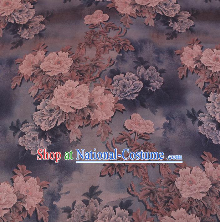 Chinese Cheongsam Classical Peony Pattern Design Light Grey Watered Gauze Fabric Asian Traditional Silk Material