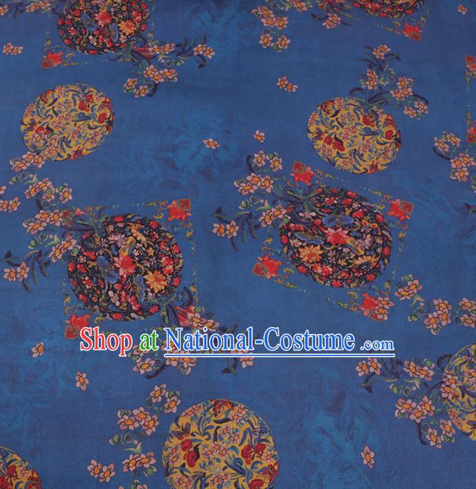 Chinese Cheongsam Classical Orchid Lotus Pattern Design Blue Watered Gauze Fabric Asian Traditional Silk Material