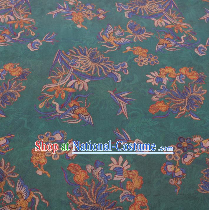 Chinese Cheongsam Classical Chrysanthemum Butterfly Pattern Design Green Watered Gauze Fabric Asian Traditional Silk Material