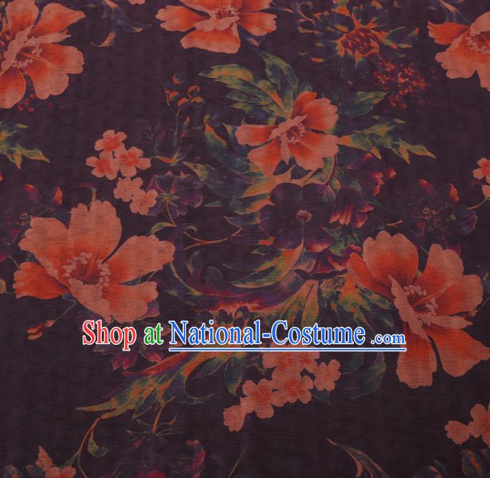 Chinese Cheongsam Classical Flowers Pattern Design Purple Watered Gauze Fabric Asian Traditional Silk Material