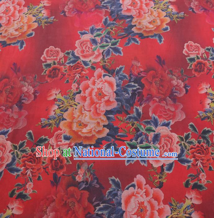 Chinese Cheongsam Classical Peony Pattern Design Red Watered Gauze Fabric Asian Traditional Silk Material