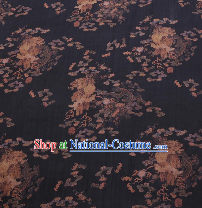 Chinese Cheongsam Classical Cloud Dragon Pattern Design Black Watered Gauze Fabric Asian Traditional Silk Material