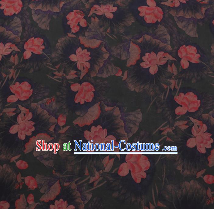 Chinese Cheongsam Classical Lotus Pattern Design Deep Green Watered Gauze Fabric Asian Traditional Silk Material