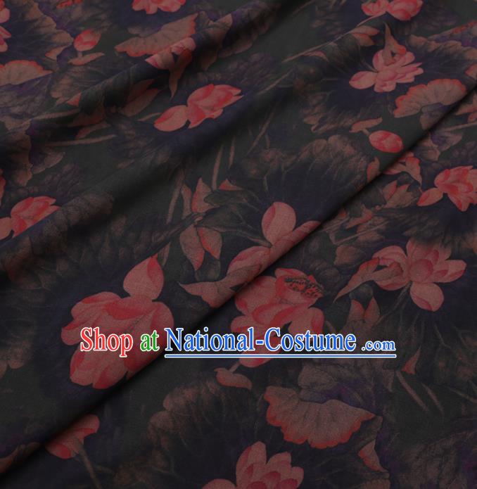 Chinese Cheongsam Classical Lotus Pattern Design Deep Green Watered Gauze Fabric Asian Traditional Silk Material