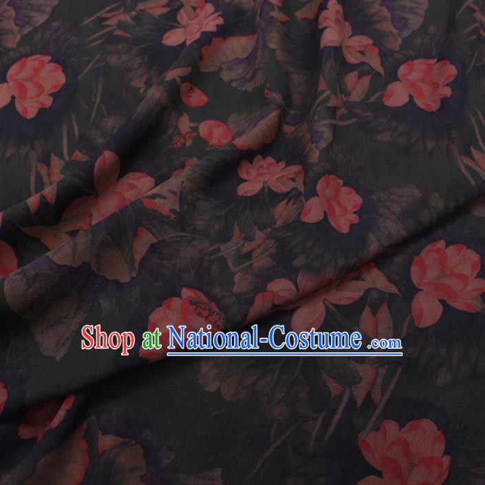 Chinese Cheongsam Classical Lotus Pattern Design Deep Green Watered Gauze Fabric Asian Traditional Silk Material