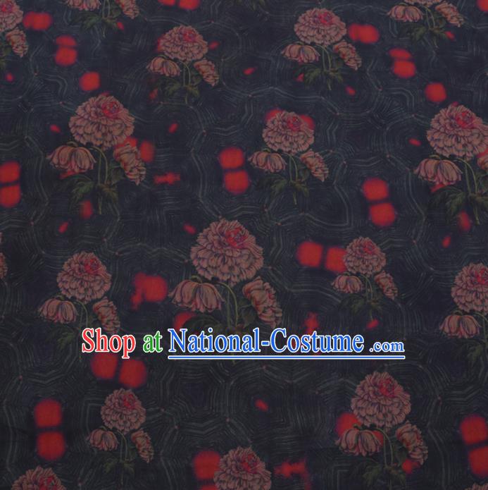 Chinese Cheongsam Classical Flowers Pattern Design Atrovirens Watered Gauze Fabric Asian Traditional Silk Material