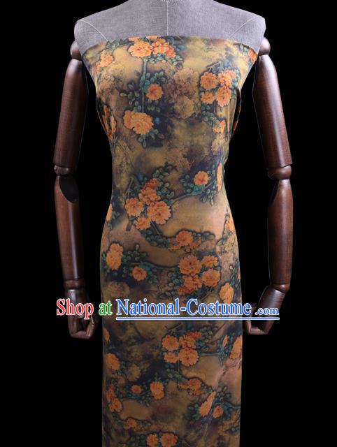 Chinese Cheongsam Classical Peony Pattern Design Olive Green Watered Gauze Fabric Asian Traditional Silk Material