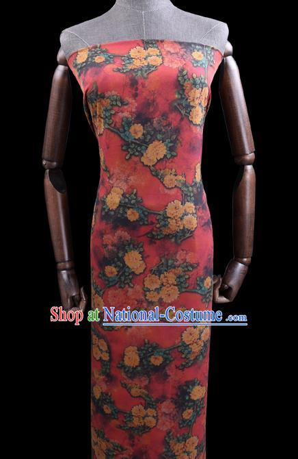 Chinese Cheongsam Classical Peony Pattern Design Red Watered Gauze Fabric Asian Traditional Silk Material