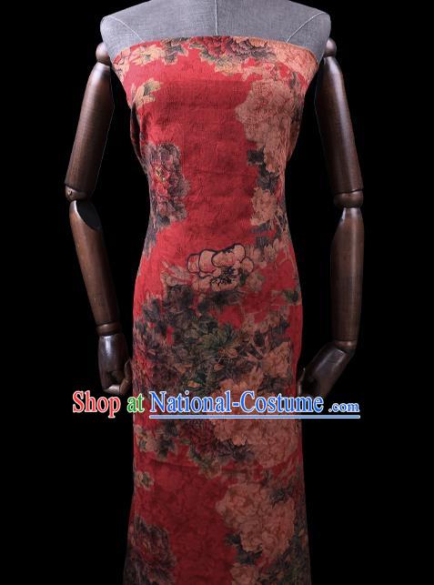 Chinese Cheongsam Classical Peony Pattern Design Red Watered Gauze Fabric Asian Traditional Silk Material