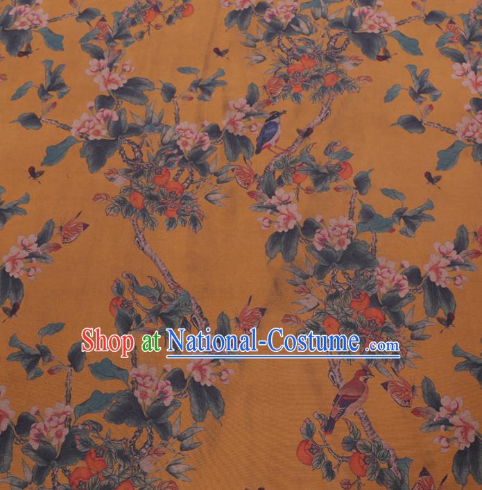 Chinese Cheongsam Classical Begonia Pattern Design Yellow Watered Gauze Fabric Asian Traditional Silk Material