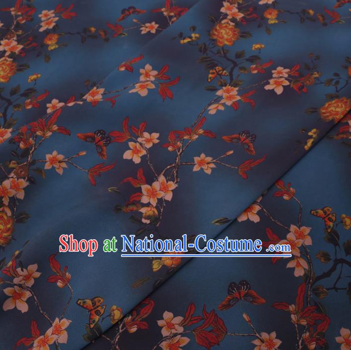 Chinese Cheongsam Classical Rose Pattern Design Navy Watered Gauze Fabric Asian Traditional Silk Material