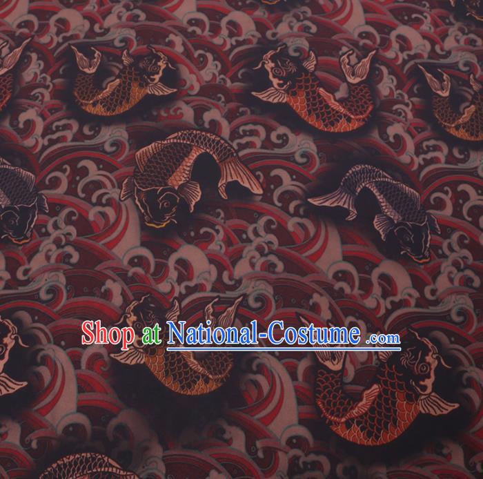 Chinese Cheongsam Classical Carps Pattern Design Dark Red Watered Gauze Fabric Asian Traditional Silk Material