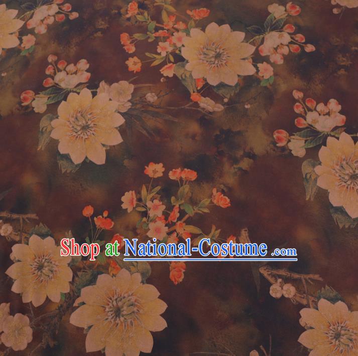 Chinese Cheongsam Classical Pear Flowers Pattern Design Brown Watered Gauze Fabric Asian Traditional Silk Material