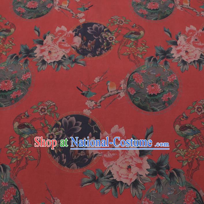 Chinese Cheongsam Classical Peony Plum Pattern Design Red Watered Gauze Fabric Asian Traditional Silk Material