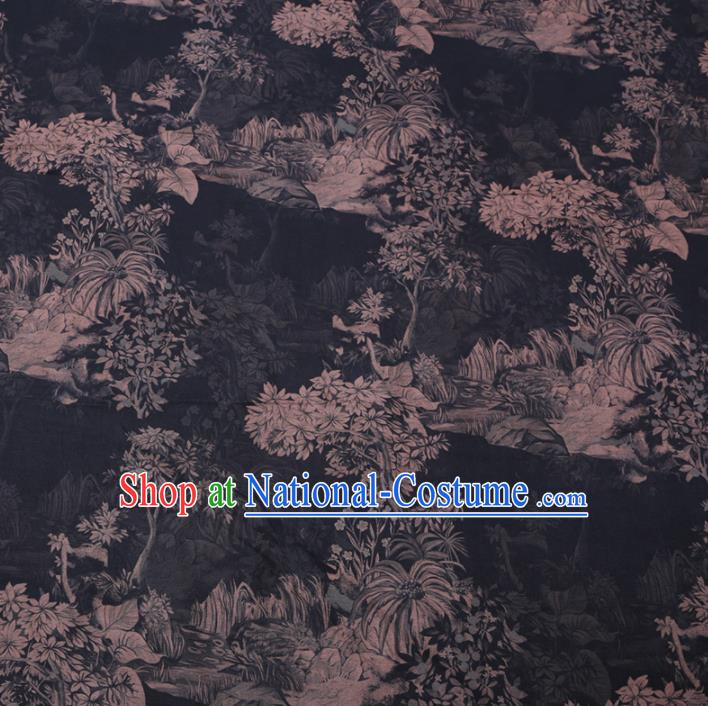 Chinese Cheongsam Classical Pattern Design Navy Watered Gauze Fabric Asian Traditional Silk Material