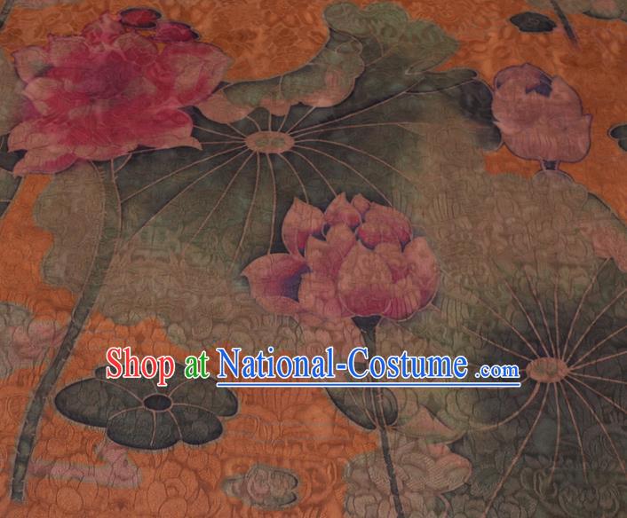 Chinese Cheongsam Classical Lotus Pattern Design Orange Watered Gauze Fabric Asian Traditional Silk Material