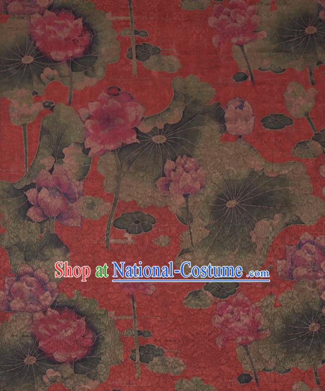 Chinese Cheongsam Classical Lotus Pattern Design Red Watered Gauze Fabric Asian Traditional Silk Material