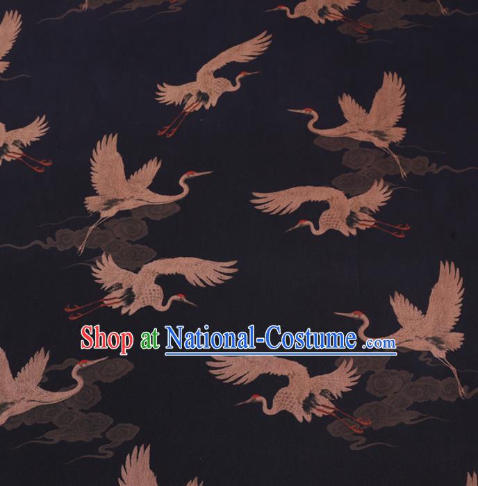 Chinese Cheongsam Classical Cloud Crane Pattern Design Black Watered Gauze Fabric Asian Traditional Silk Material