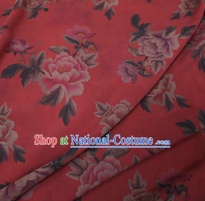 Chinese Cheongsam Classical Peony Pattern Design Red Watered Gauze Fabric Asian Traditional Silk Material