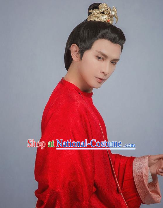 Chinese Ancient Royal Prince Red Clothing Traditional Tang Dynasty Nobility Childe Costumes for Men