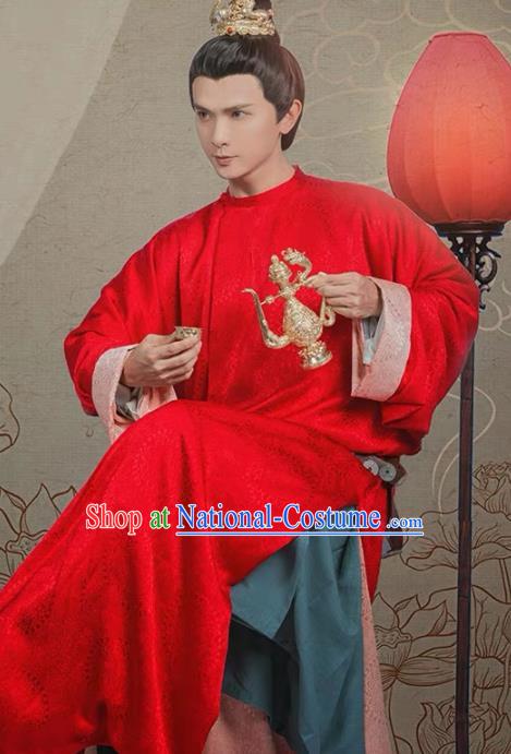 Chinese Ancient Royal Prince Red Clothing Traditional Tang Dynasty Nobility Childe Costumes for Men