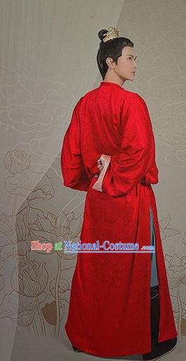 Chinese Ancient Royal Prince Red Clothing Traditional Tang Dynasty Nobility Childe Costumes for Men