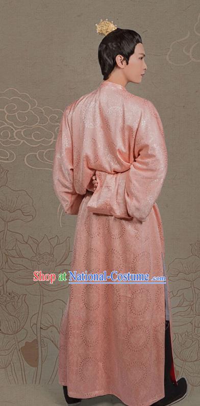 Chinese Ancient Nobility Childe Pink Clothing Traditional Tang Dynasty Royal Prince Costumes for Men