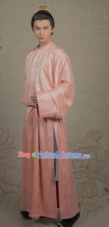 Chinese Ancient Nobility Childe Pink Clothing Traditional Tang Dynasty Royal Prince Costumes for Men