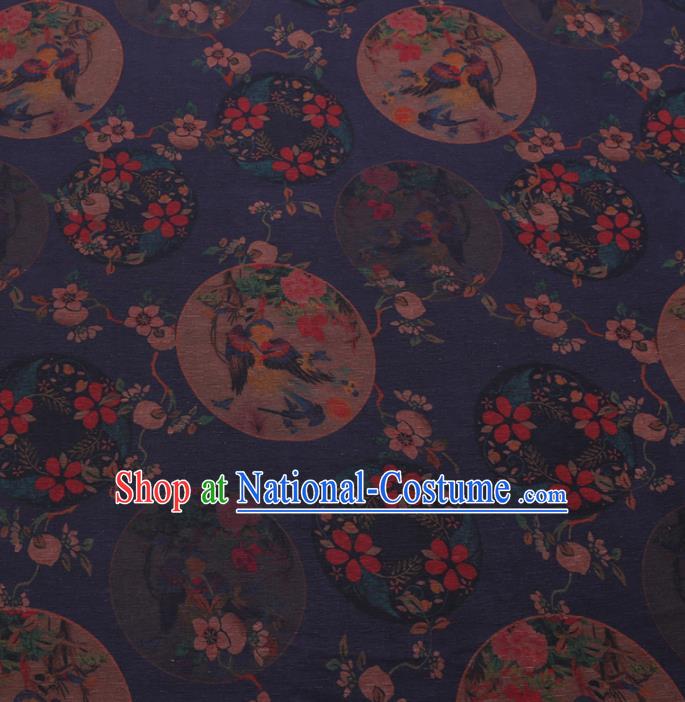 Chinese Cheongsam Classical Plum Peony Pattern Design Deep Blue Watered Gauze Fabric Asian Traditional Silk Material