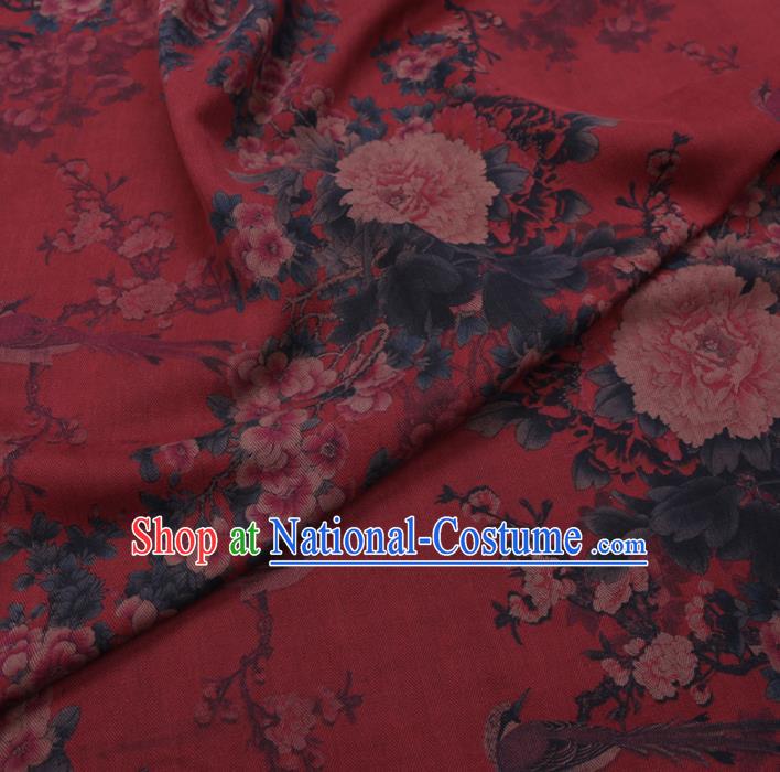 Chinese Cheongsam Classical Peony Plum Pattern Design Red Watered Gauze Fabric Asian Traditional Silk Material