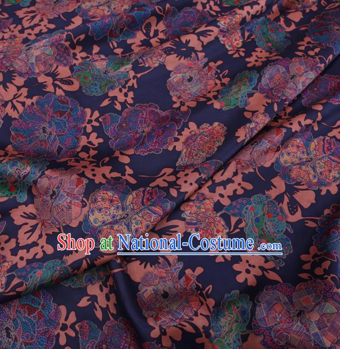 Chinese Cheongsam Classical Pattern Design Deep Blue Watered Gauze Fabric Asian Traditional Silk Material