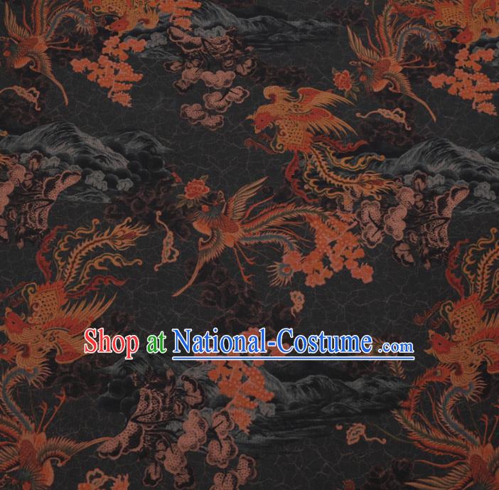 Chinese Cheongsam Classical Phoenix Peony Pattern Design Black Watered Gauze Fabric Asian Traditional Silk Material