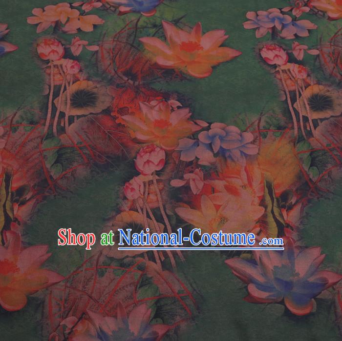 Chinese Cheongsam Classical Lotus Pattern Design Green Watered Gauze Fabric Asian Traditional Silk Material