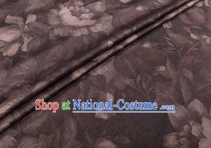 Chinese Cheongsam Classical Lotus Flowers Pattern Design Brown Watered Gauze Fabric Asian Traditional Silk Material