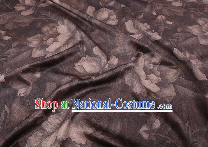 Chinese Cheongsam Classical Lotus Flowers Pattern Design Brown Watered Gauze Fabric Asian Traditional Silk Material