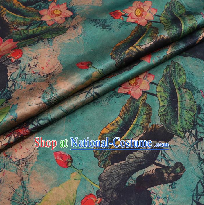 Chinese Cheongsam Classical Lotus Pattern Design Blue Watered Gauze Fabric Asian Traditional Silk Material