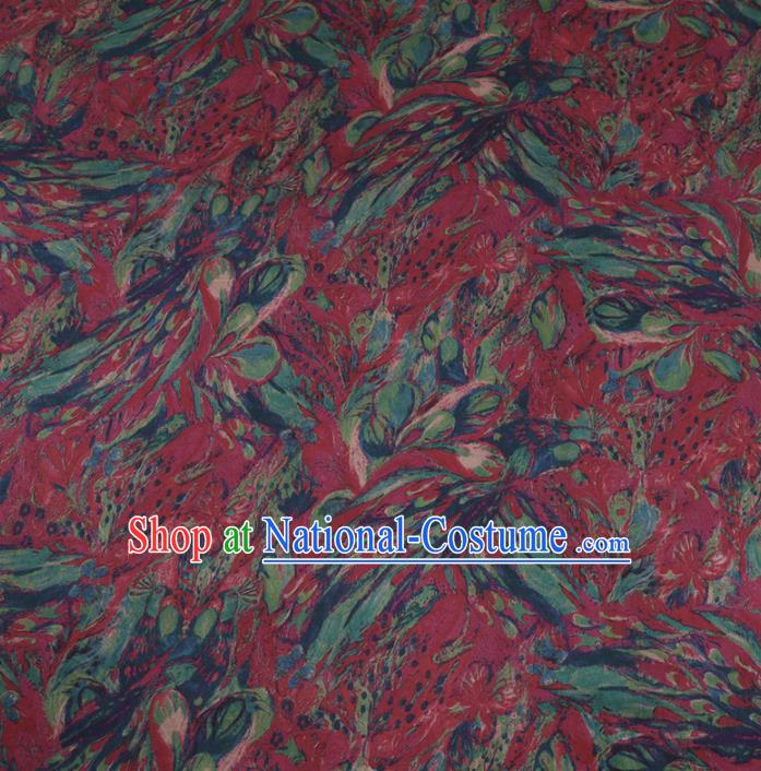 Chinese Cheongsam Classical Phalaenopsis Pattern Design Wine Red Watered Gauze Fabric Asian Traditional Silk Material