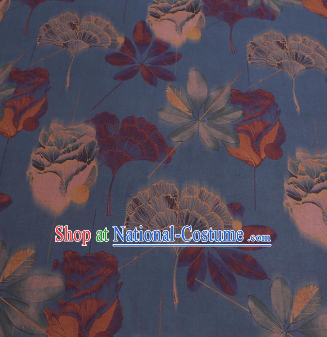 Chinese Cheongsam Classical Ginkgo Pattern Design Blue Watered Gauze Fabric Asian Traditional Silk Material