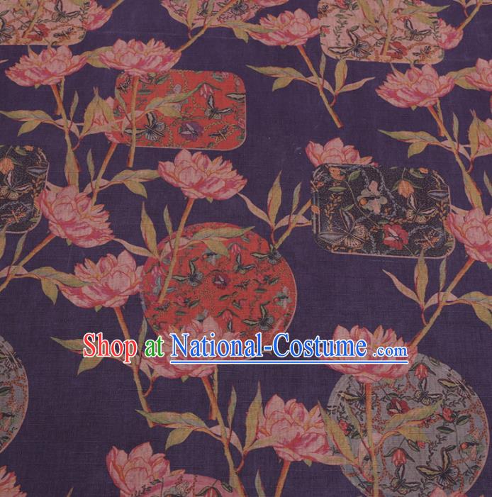 Chinese Cheongsam Classical Butterfly Flowers Pattern Design Purple Watered Gauze Fabric Asian Traditional Silk Material