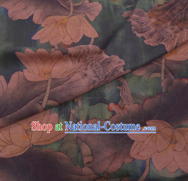 Chinese Cheongsam Classical Lotus Goose Pattern Design Blue Watered Gauze Fabric Asian Traditional Silk Material