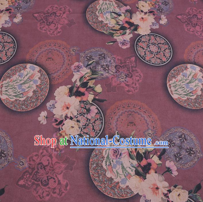 Chinese Cheongsam Classical Flowers Pattern Design Wine Red Watered Gauze Fabric Asian Traditional Silk Material