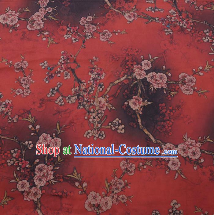 Chinese Cheongsam Classical Plum Pattern Design Dark Red Watered Gauze Fabric Asian Traditional Silk Material