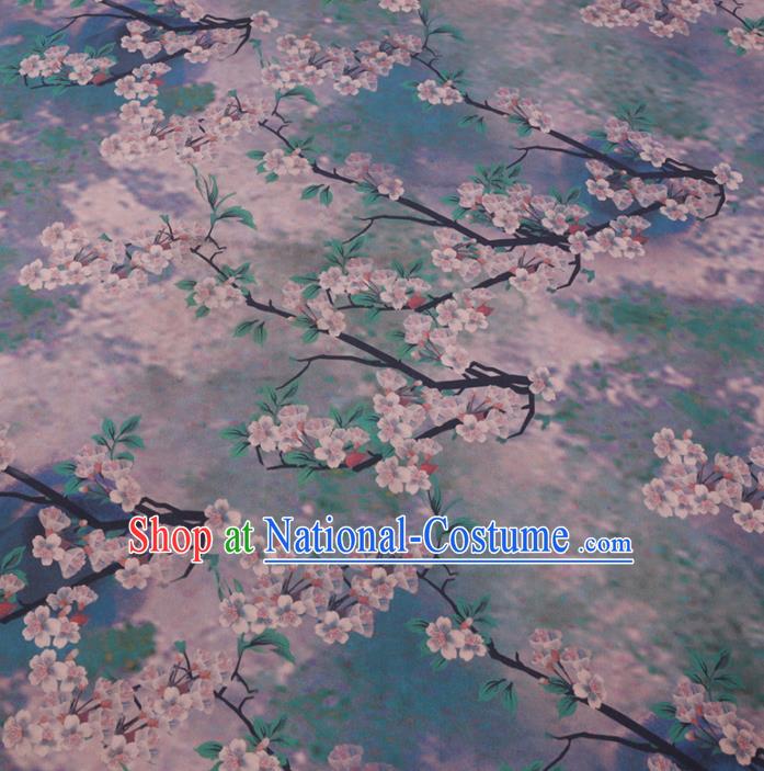 Chinese Cheongsam Classical Peach Blossom Pattern Design Blue Watered Gauze Fabric Asian Traditional Silk Material