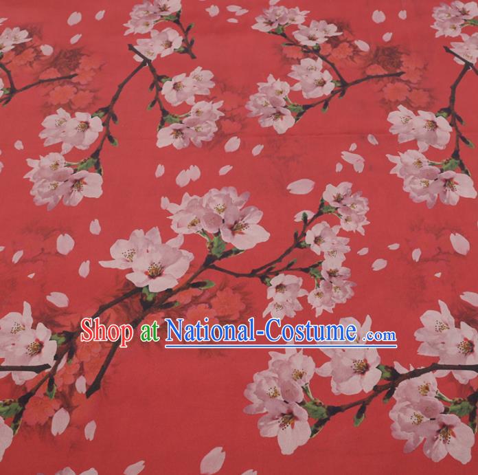 Chinese Cheongsam Classical Peach Blossom Pattern Design Red Watered Gauze Fabric Asian Traditional Silk Material