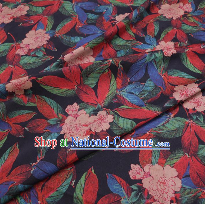 Chinese Cheongsam Classical Peony Flowers Pattern Design Black Watered Gauze Fabric Asian Traditional Silk Material