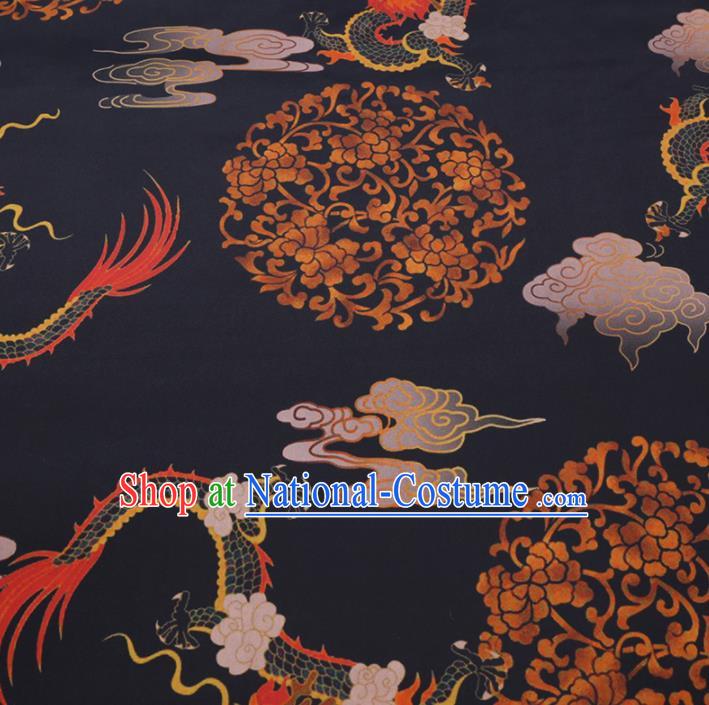 Chinese Cheongsam Classical Dragon Pattern Design Black Watered Gauze Fabric Asian Traditional Silk Material