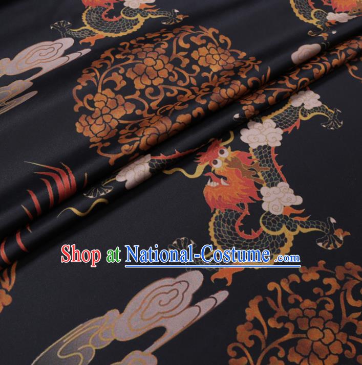 Chinese Cheongsam Classical Dragon Pattern Design Black Watered Gauze Fabric Asian Traditional Silk Material