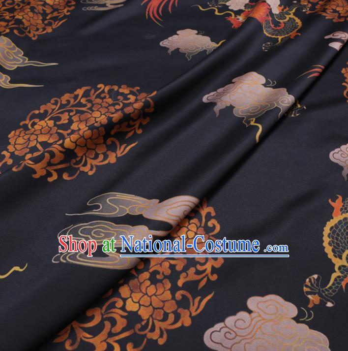 Chinese Cheongsam Classical Dragon Pattern Design Black Watered Gauze Fabric Asian Traditional Silk Material