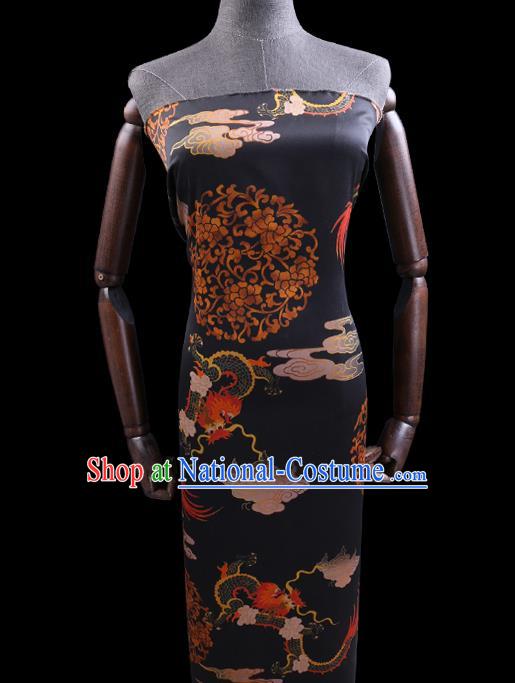 Chinese Cheongsam Classical Dragon Pattern Design Black Watered Gauze Fabric Asian Traditional Silk Material