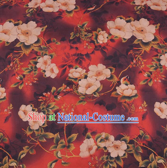 Chinese Cheongsam Classical Flowers Pattern Design Red Watered Gauze Fabric Asian Traditional Silk Material